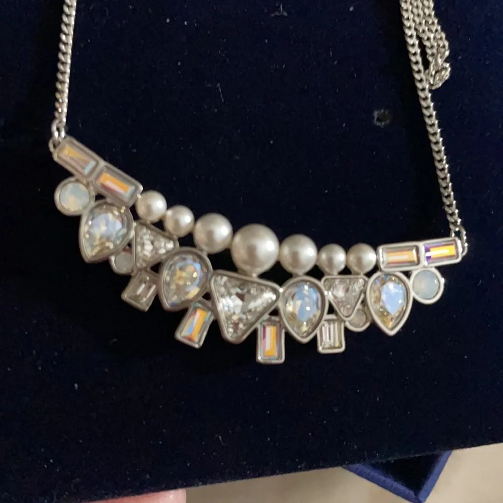 Palladium Plate Festivity Crystal Pearl Necklace